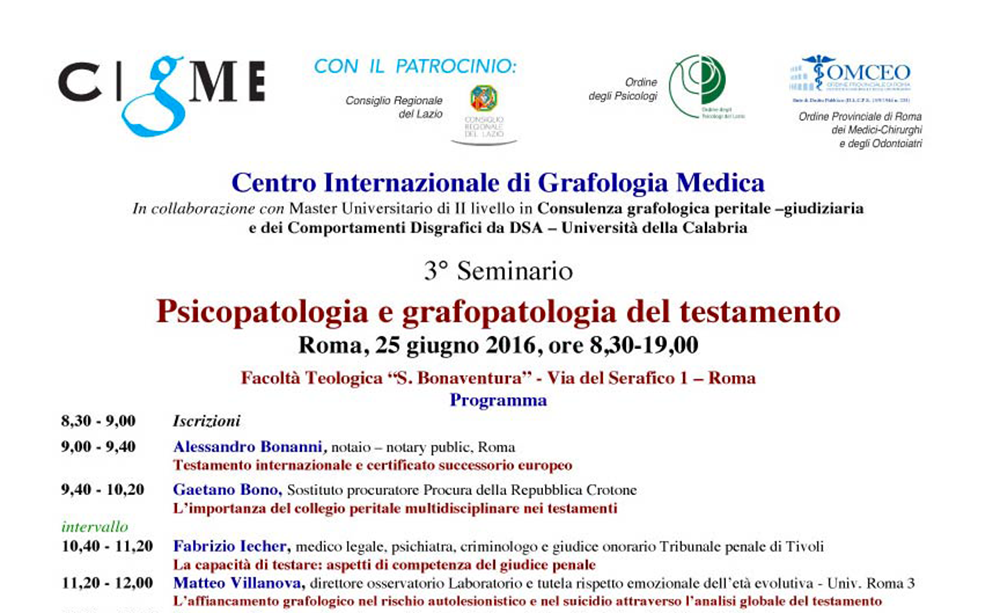 seminario roma psicopatologia grafopatologia testamento cigme